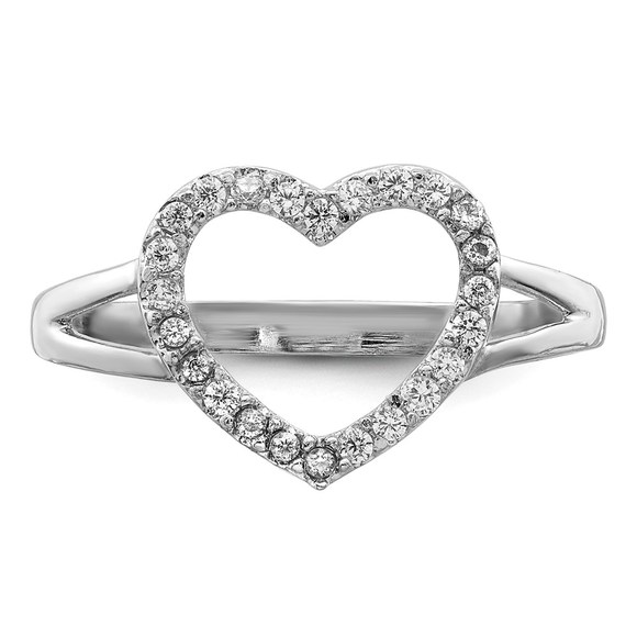 925 Sterling Silver Rhodium-plated Polished CZ Heart Ring - Picture 5 of 6
